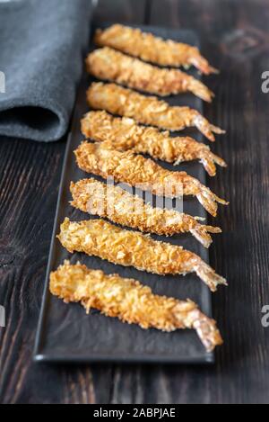 Shrimp tempura on the dark plate Stock Photo