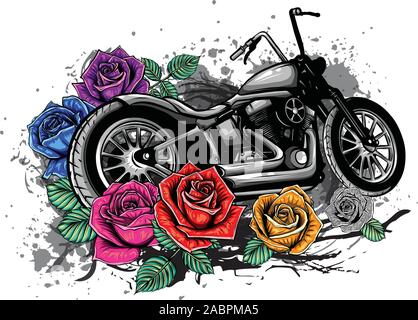 vector illustration Flaming Bike Chopper Ride Front View Stock Vector