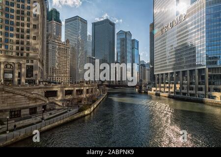 Chicago Skyline  showing Trump Tower  daylight view with clouds in the sky Stock Photo