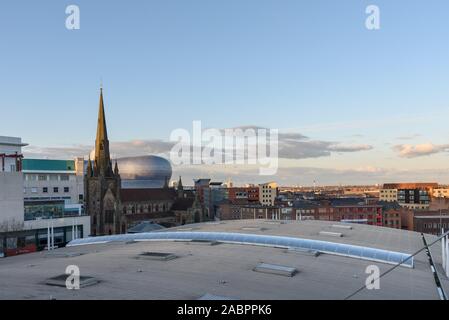 St MARTIN SQUARE, EDGBASTON St, BIRMINGHAM-APRIL 05,2016:Skyline of Birmingham with St Martin Church. Stock Photo