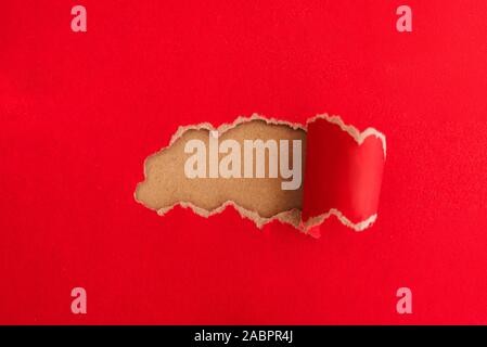 Torn red paper with space for your text message. Mockup, copy space. Stock Photo