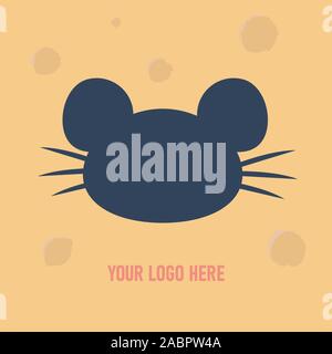 Mouse with a mustache on a background of cheese. Stock Vector