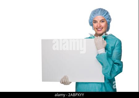 Arzt, Ärztin, OP-Schwester, mit weisser Tafel, MR: Yes, 25,30,35, Jahre, Stock Photo