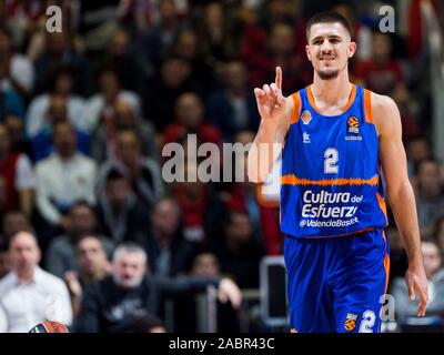 Belgrade, Serbia. 28th Nov, 2019. Vanja Markovic of Valencia Basket gestures. Credit: Nikola Krstic/Alamy Live News Stock Photo