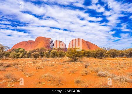 Unique cloud formations over the Olgas, as known as Kata Tjuta in outback Australia Stock Photo