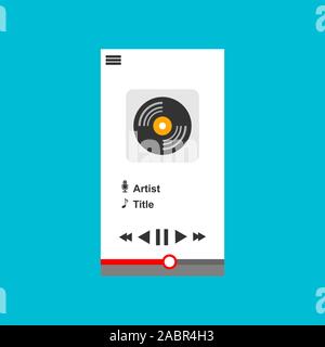 Smartphone application for online buying, downloading and listening to music. illustration of music player app on a smartphone screen Stock Vector