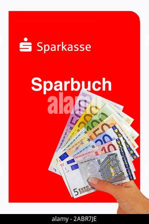 Sparbuch der Sparkasse und Euro Banknoten Stock Photo