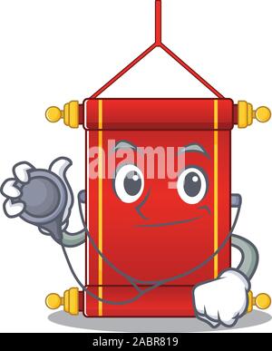 Chinese scrolls cartoon mascot style in a Doctor costume with tools Stock Vector
