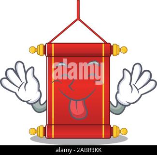 Super cute chinese scrolls cartoon design with Tongue out Stock Vector
