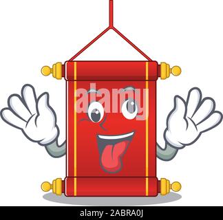 Mascot illustration of crazy expression chinese scrollsCartoon character design Stock Vector