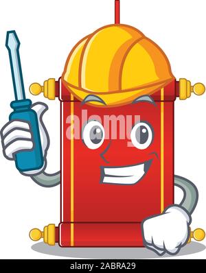 Cool automotive chinese scrolls presented in cartoon character style Stock Vector