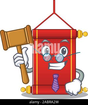 Smart Judge chinese scrolls presented in cartoon character style Stock Vector