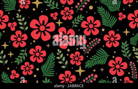 Bright red flower, foliage, style floral pattern background. Stock Vector