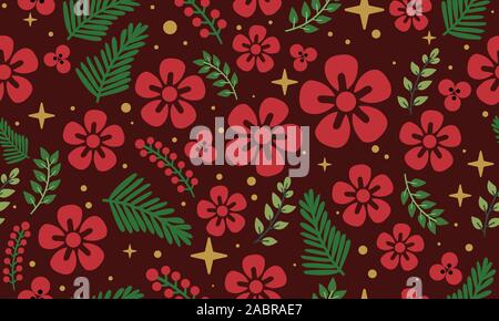 Bright red flower, foliage, style floral pattern background. Stock Vector
