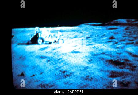 Teleclip - Apollo Mission yet to be identified - taken directly from color TV screen during live broadcast in the UK - 1969-72 - *Please note - as soon as we identify this photograph we shall amend this description.  If you can identify the image to a particular Apollo Moon landing, we would appreciate your assistance.