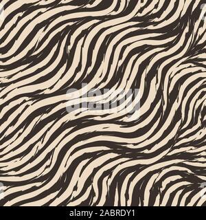 Seamless vector pattern of curving stripes with torn edges. Beige strokes of paint on a brown background. Print for clothes or wrapping paper. Stock Vector