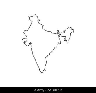 India Map, on white background. Vector illustration. Outline. Stock Vector