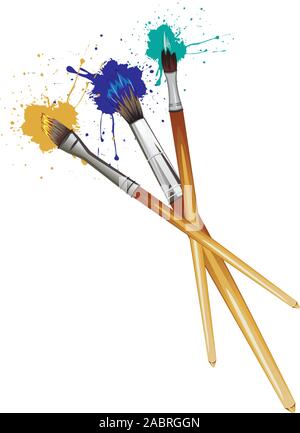 Art brushes with colorful dripping paint illustration. Stock Vector