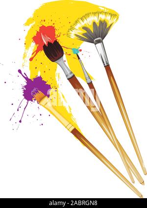 Art brushes with colorful dripping paint illustration. Stock Vector