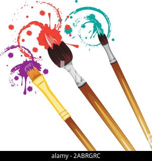 Art brushes with colorful dripping paint illustration. Stock Vector