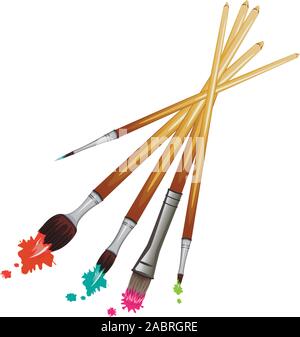 Art brushes with colorful dripping paint illustration. Stock Vector