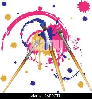 Art brushes with colorful dripping paint illustration. Stock Vector