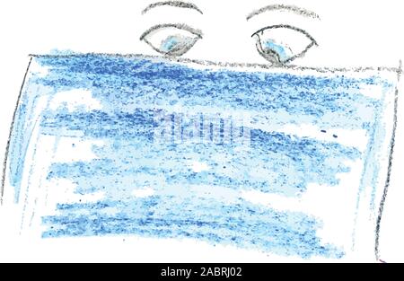 Grunge sketch of eyes looking at blue banner, hand drawn illustration. Stock Vector