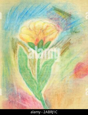 Spring tulip flower made with colored chalk, grunge hand drawn illustration. Stock Vector