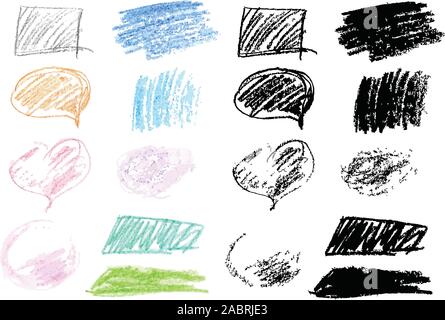 Set of colored design elements made with wax crayons. Stock Vector