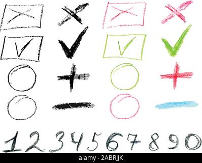 Set of colored design elements made with wax crayons. Stock Vector