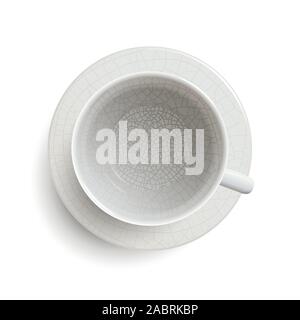 empty vintage white cup with craquelure on white background Stock Vector