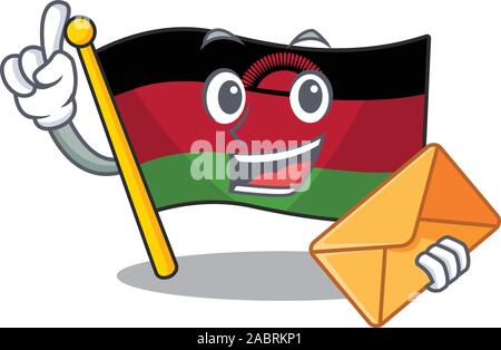 With envelope Happy face flag malawi mascot cartoon style Stock Vector