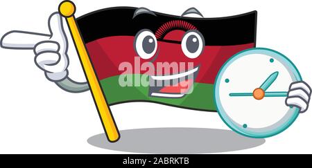 With clock smiling flag malawicartoon character style Stock Vector