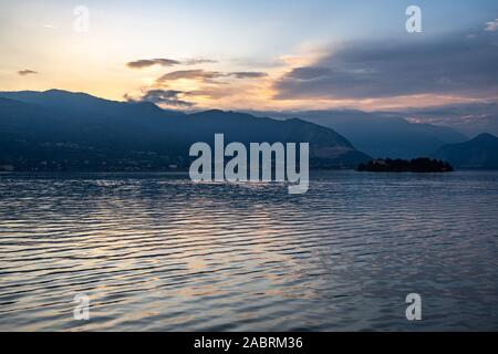 Ferry boat cursing on the Lake Maggiore toward Stresa, Piedmont, Italy Stock Photo