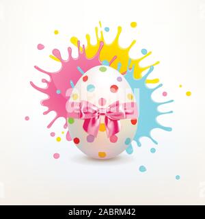Easter painted egg with bright splashes of paint on a light background Stock Vector