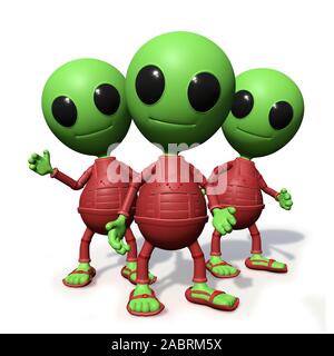 group of cute little alien cartoon character watching, visitors form outer space Stock Photo