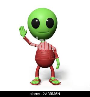 cute little alien cartoon character is waving his hand Stock Photo