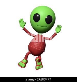 cute little alien cartoon character is happily jumping Stock Photo