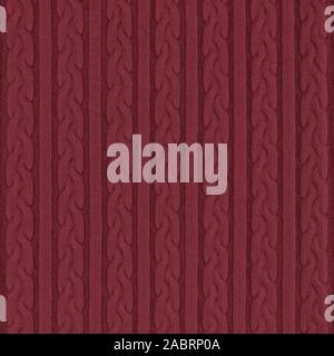 Knitwear Fabric Texture with Pigtails and stripes. Repeating Machine Knitting Texture of Sweater. Dark red Knitted Background. Stock Photo