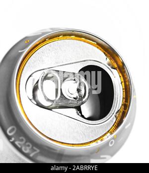 opened tinned sparkling beverage, isolated Stock Photo