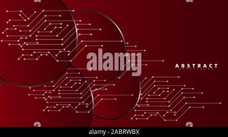 red abstract vector circles with future circuit board technology. design technology background Stock Vector