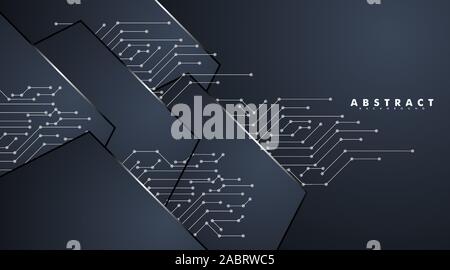 abstract vector background. hexagon blue dark with future circuit board technology. design technology background Stock Vector