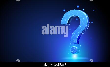 Question Mark - Polygonal Neon Symbol. Low Poly, Repeat, Help Support Concept. Stock Vector