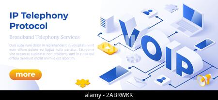 VOIP IP Telephony Services - Isometric Vector Concept Illustration. Stock Vector