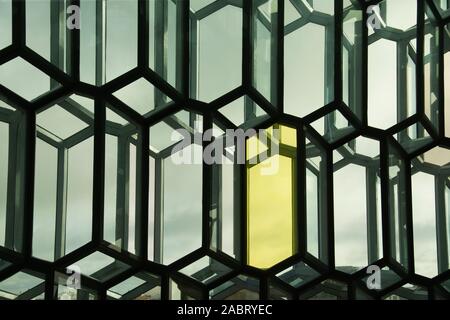 Europe, Iceland, Reykjavik, Hapa Concert Hall interior of glass frontage Stock Photo