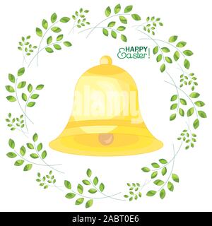 Bell on a background with sprigs. Happy Easter! Stock Vector