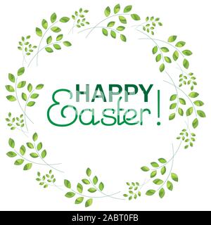 Inscription Happy Easter on a background with sprigs Stock Vector