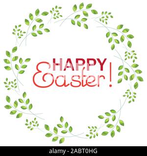 Inscription Happy Easter on a background with sprigs Stock Vector