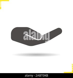 Begging hand esture icon. Drop shadow silhouette symbol. Outstretched cupped hand. Negative space. Vector isolated illustration Stock Vector