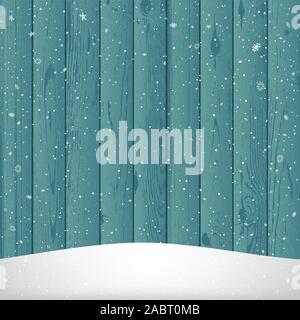 winter snowfall on wood background Stock Vector